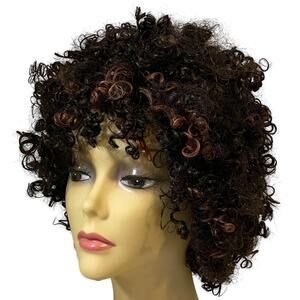 ASHRO Katrina Wig Kinky Curly Black Copper Frost 100% Human Hair Avg Size NWT